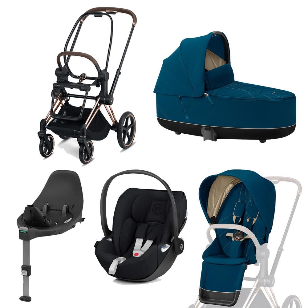 Opgewonden zijn opening fluweel Cybex Priam stroller Set Rosegold, carry cot, infant carrier Cloud Z + Base  Z Mountain Blue